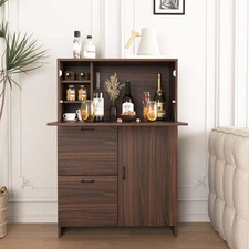 Bar Cabinet with Storage Drawer & Shelves, Fold-up Desktop, Ideal for Home,Dormi