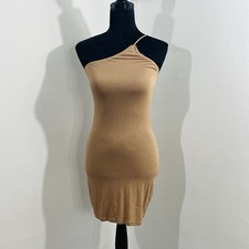 Pretty Little Thing Mocha Spaghetti Strap Neck Detail Jersey Bodycon Dress NEW!