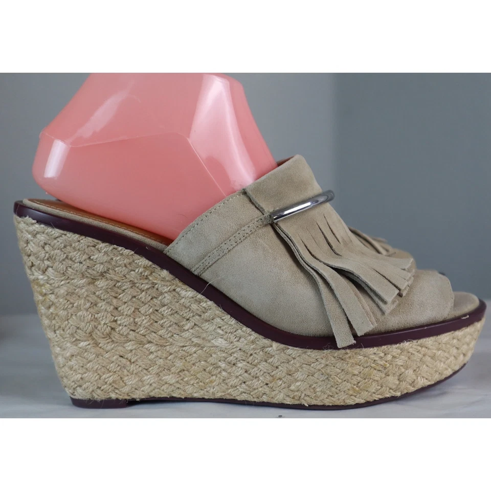 Franco Sarto Tostado Gamuza Flecos Plata Cuña Alpargata Plataforma Candace Sandalia 9M Foto 3 de 4