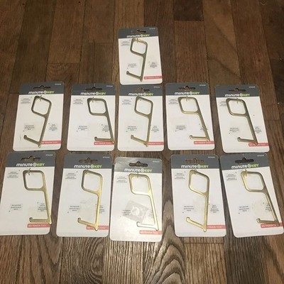 Minute Key No Touch Solid Brass Anti-microbial By Hillman Door Open Hook 11 Pack