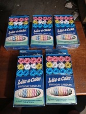 Vintage New Lite-a-cake Birthday Candles And Holders,  24 X Lot Of 5