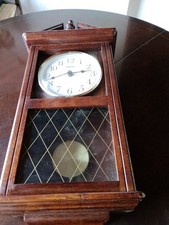 Antique Wooden Wall Clock French Vedette Oak With Westminster Chime