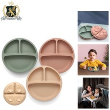 Divided Toddler Plates - 3 Pack of BPA Free Silicone with Strong Suction Support
