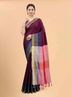 Purple Pink Pure Cotton Saree with Zari Work and Blouse Piece | Traditional