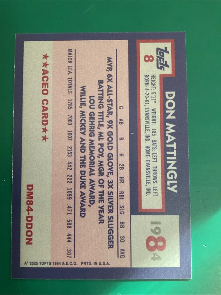 Tarjeta artística 1984 Don Mattingky novato RK ~ variación de esmoquin ~ Yankees de Nueva York Foto 3 de 4