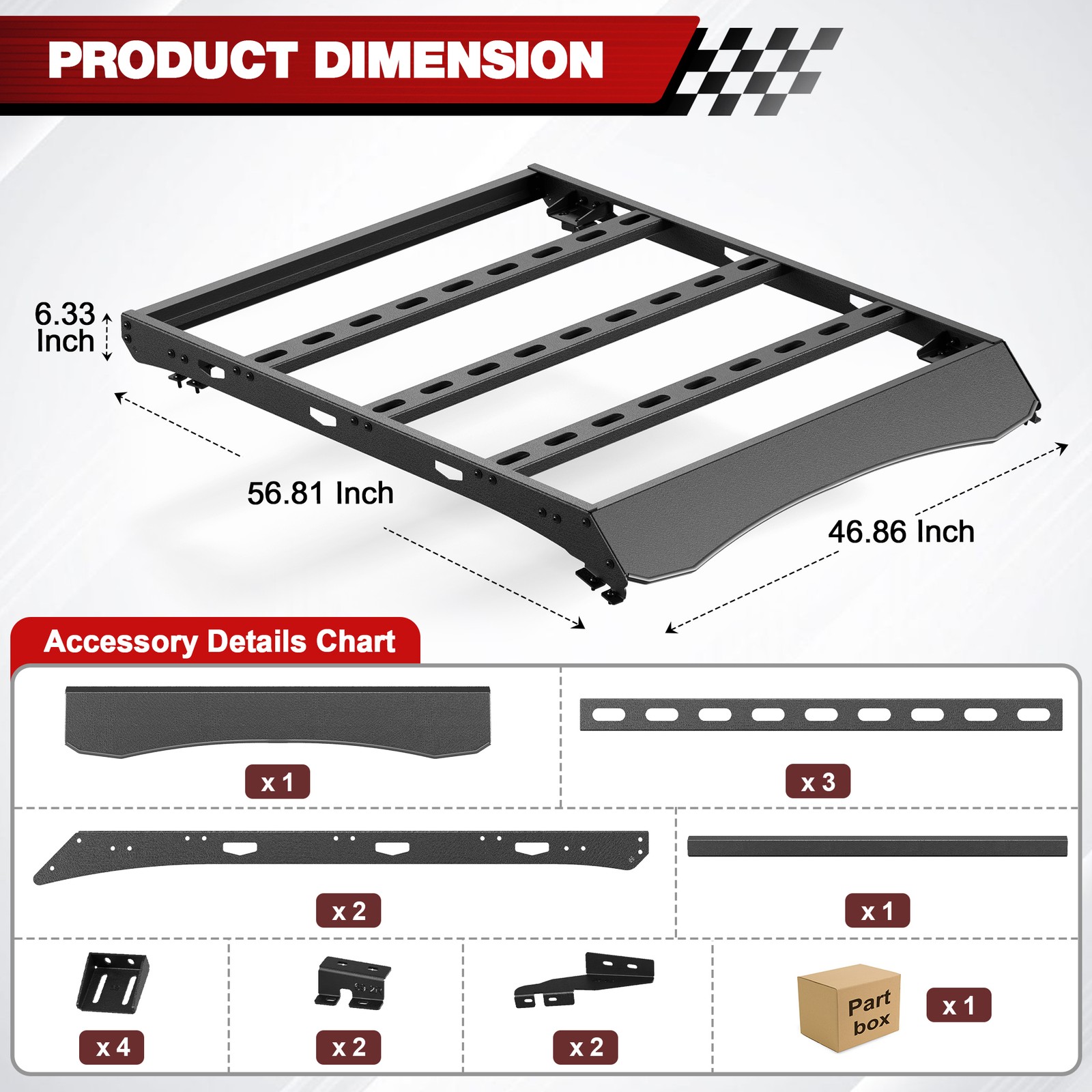 800LBS Steel Roof Rack Cargo Basket For Ford Ranger 2019-2025 Crew Cab