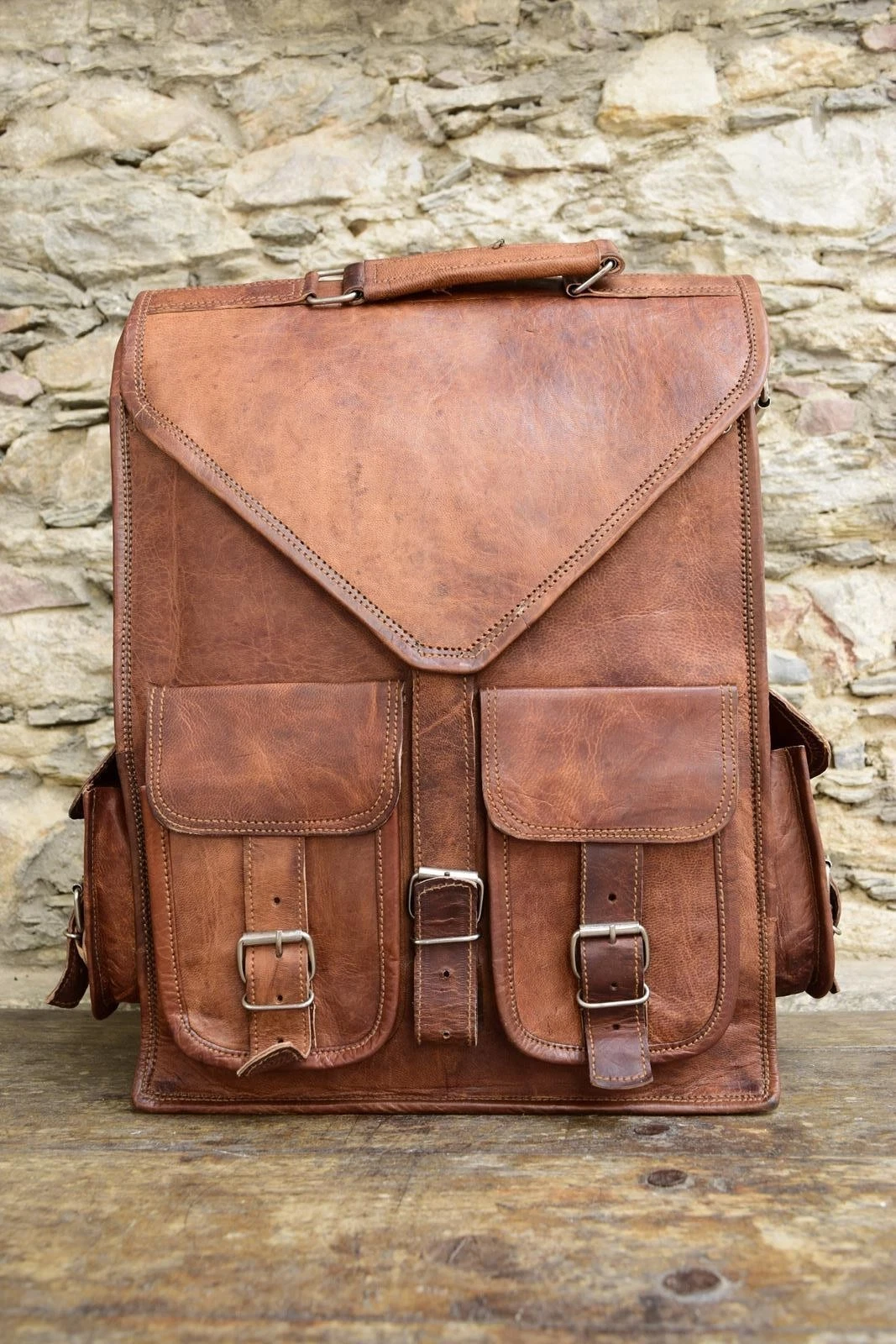 Brown Vintage Genuine Laptop Men's Travel Leather Backpack Satchel Bag Rucksack