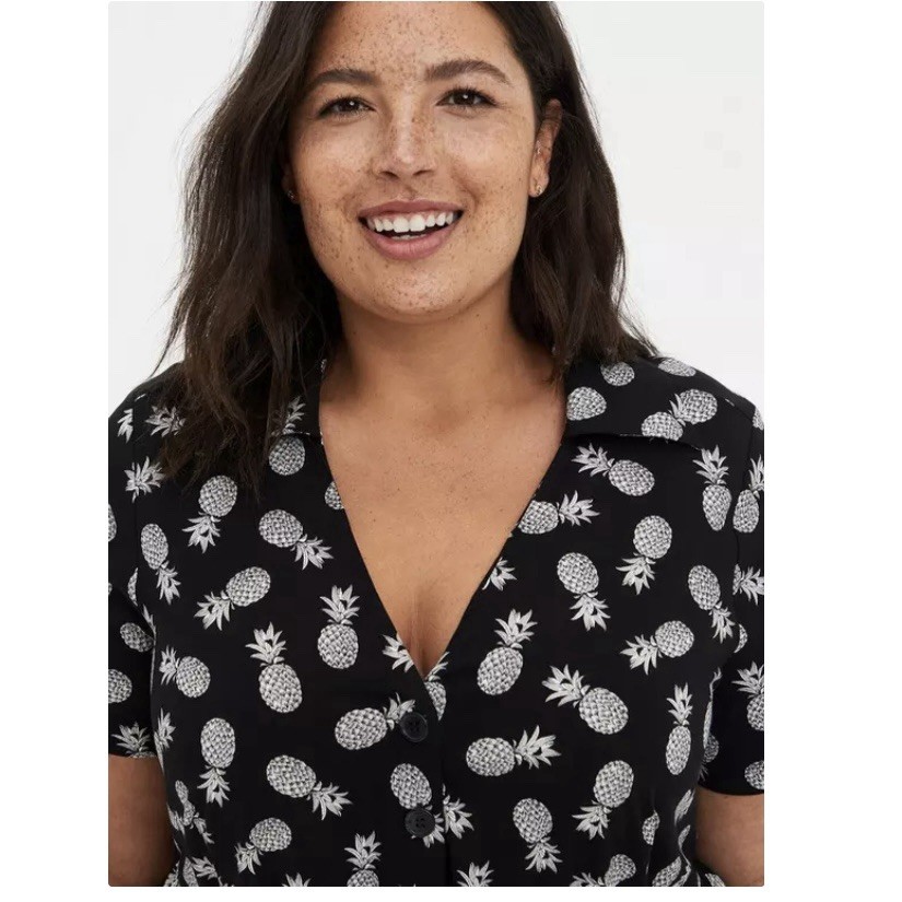 Torrid Black White Pineapple Button Up Challis Sh… - image 2