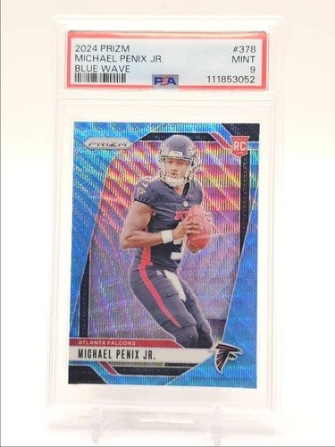 MICHAEL PENIX JR. 2024 PANINI PRIZM ROOKIE BLUE WAVE RC /230 PSA 9 Q0004