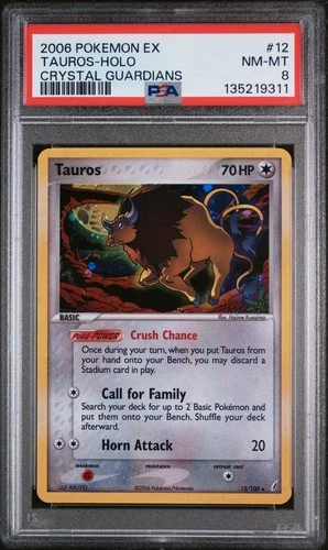 PSA 8 Pokemon TCG 2006 EX Crystal Guardians #12/100 Tauros Holo