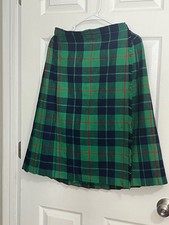 Vintage Scottish Wool Kilt Green Blue Tartan Made in Scotland Size 12 - Smal