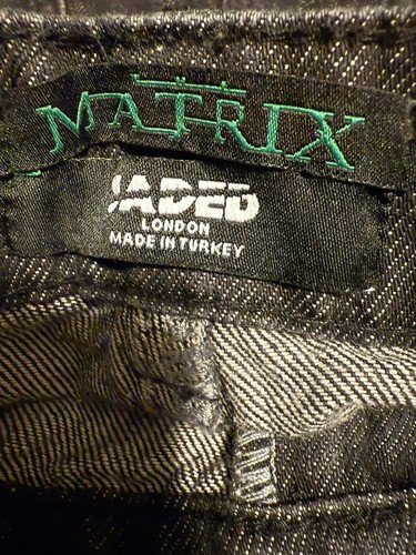 Matrix Jaded London Black Graphic Art Jeans 26 Inch Waist Raw Hem Streetwear Pop - Picture 3 of 4