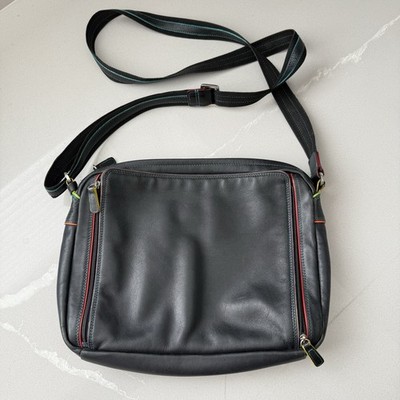 Mywalit Office Collection Crossbody Bag Blue Black Leather Colorful Accents Zip