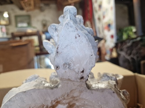 Large Vintage Plaster Winged Cherub Angel Head Wall Shelf, Baroque Style (photo 5)
