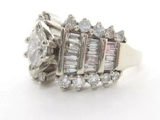 Art Deco Style Marquise Lab Created Diamond Engagement 14K White Gold FN Ring