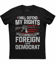 I Will Defend My Rights, Gun Printed Men's New Patriotic Black T-shirt