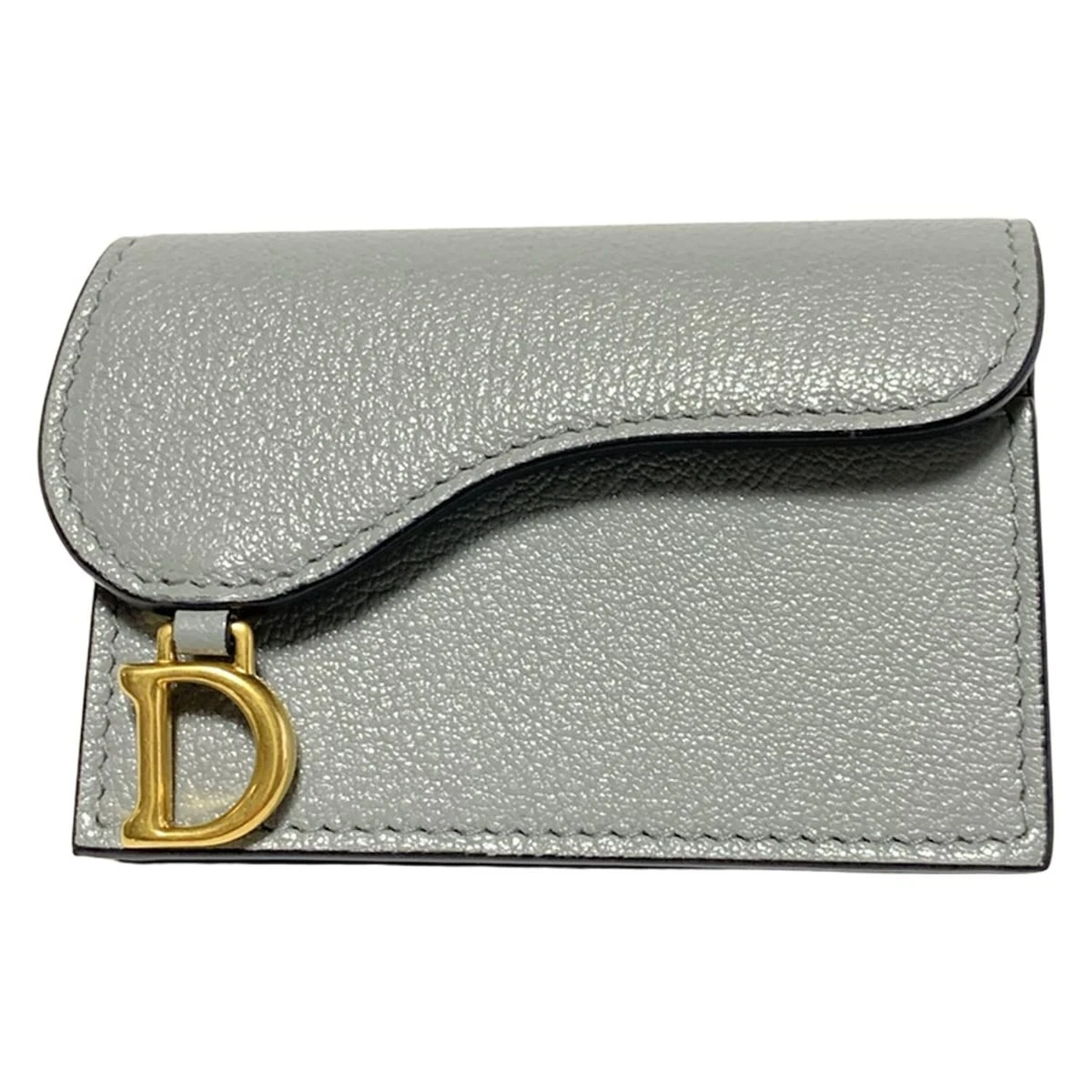 Porte cartes à rabat de selle authentique DIOR/ChristianDior   Cuir gris