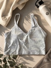 Lululemon White Grey Camo Longline Sports Bra Womens Size 12 Yoga Athleisure