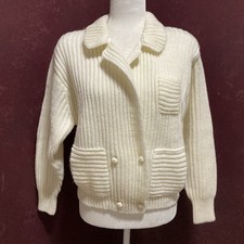 Vintage Sterling Harris Size L Ivory Color Creamy White Cardigan Sweater Pocket