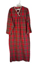Vintage 80s Flannel Nightgown Granny Gown Red Plaid Frill Lace Womens Medium