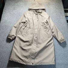 Primark Mantel Damen L wattiert lang Kapuze Parka beige Kordelzug Gummibund
