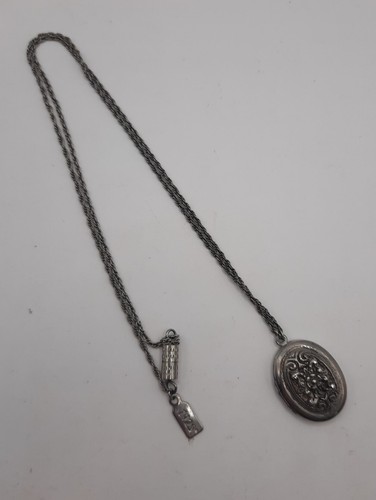 Vintage signiert 1928 silberfarbenes Medaillon Anhänger Halskette 18 Zoll - Bild 10 von 10