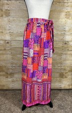 Vintage Alice of California Floral Patchwork Wrap Maxi Skirt Hippie Neon Pink