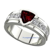 Natural Garnet CZ Gemstones with 925 Sterling Silver Ring for Men's F493