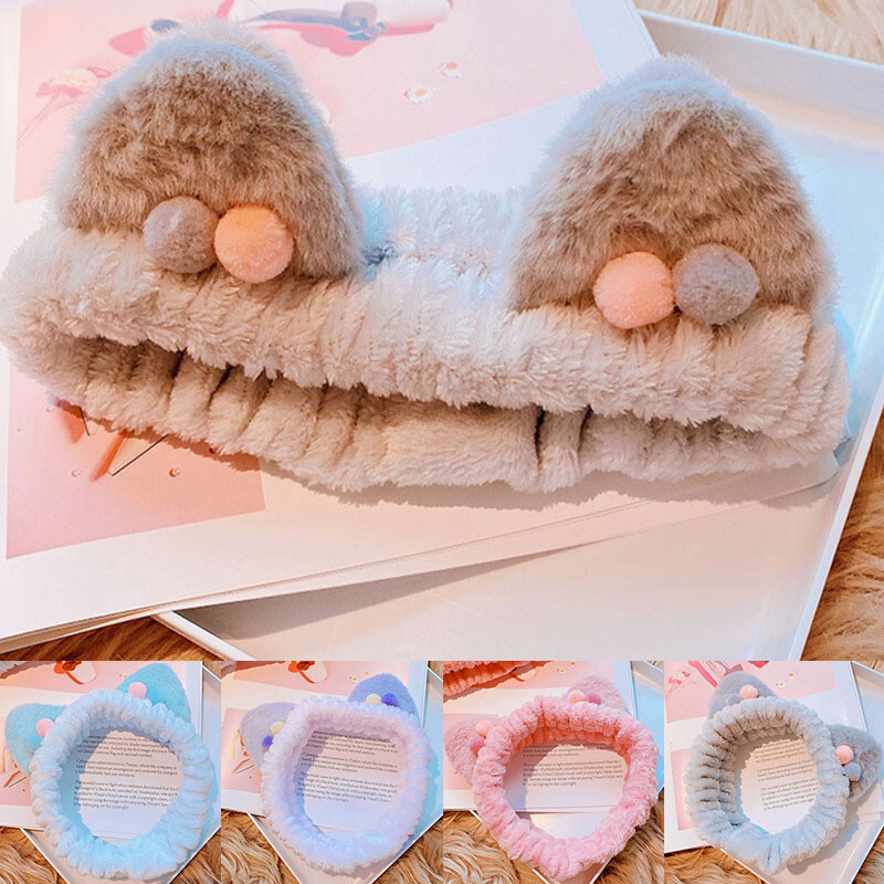 Cute Elastic Cat Ears Headbands For Women Girls Makeup Face Washing Headband Hai