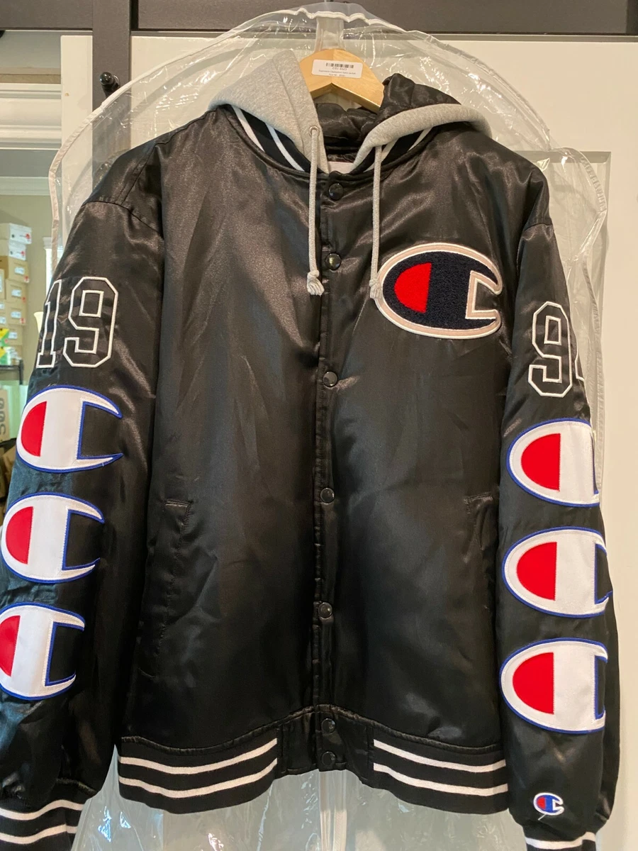Supreme Champion Hooded Satin Varsity Jacket BLACK MEDIUM | eBay