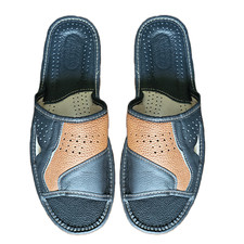 Handmade Brown and Black Leather Slippers for Men