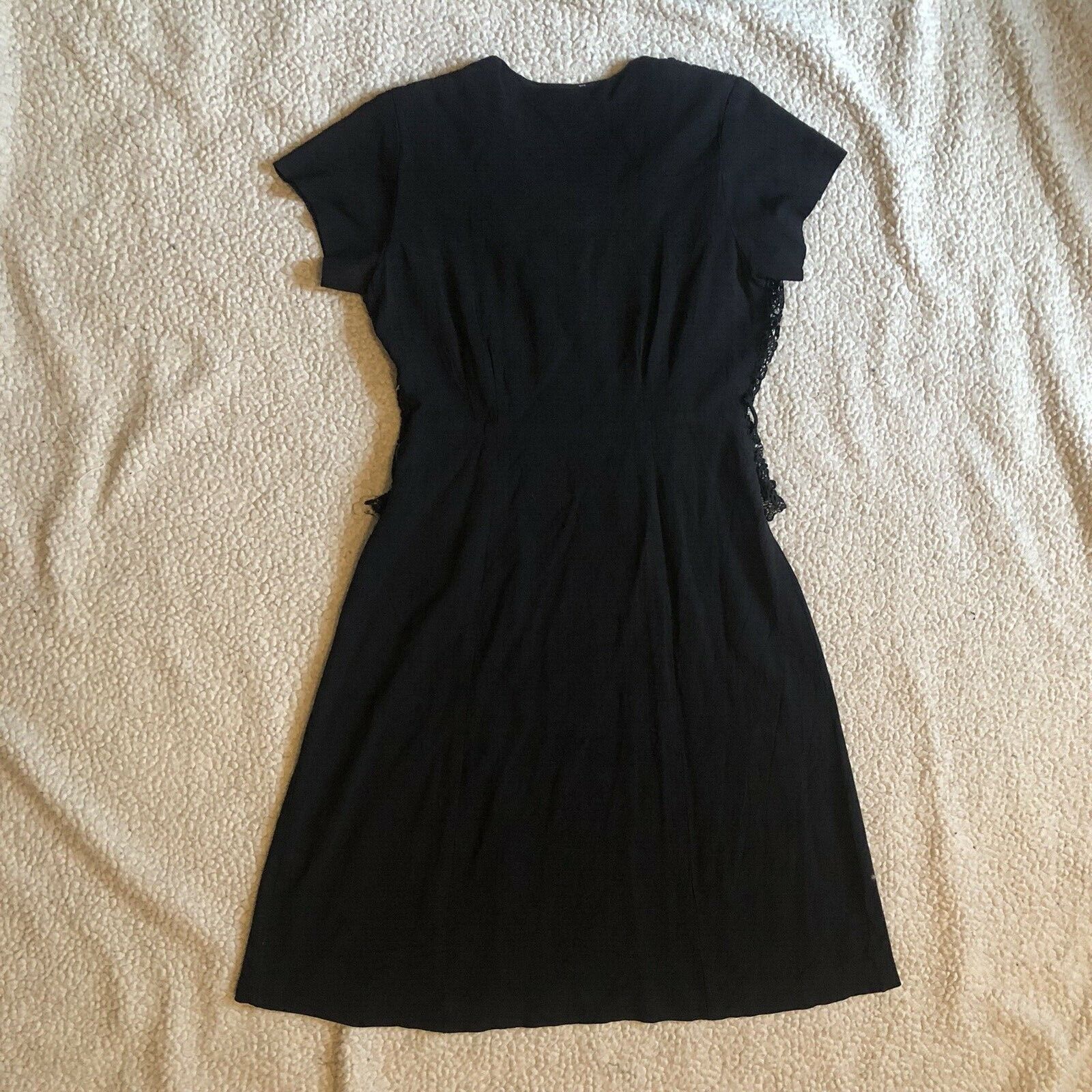 1940s Dress Black Rayon w/ Eyelet Peplum Ruched S… - image 5