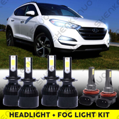For Hyundai Tucson 2016 - 2018 - LED Headlight Hi-Lo + Fog Light Bulbs Kit 6000K