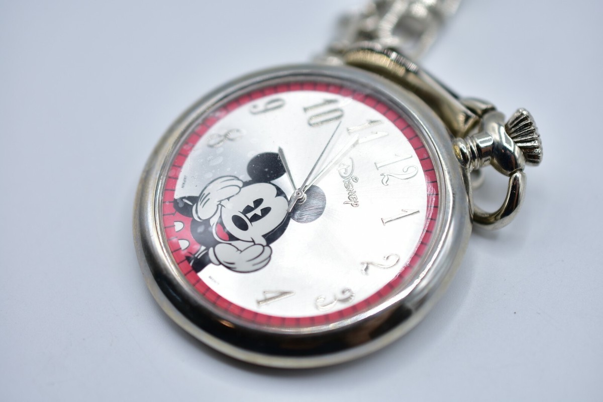 Disney 2007 Mickey Mouse Pocket Watch Tin Silver Tone Embossed Mickey New Bin1