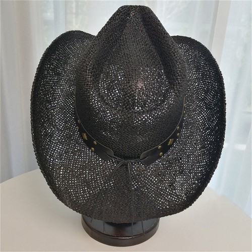 Sombrero de Vaquero de Paja para Mujer Hombre, Retro Ala Ancha Sombrero de Vaquera Occidental con Banda - Imagen 14 de 28