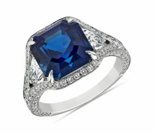 Showcases A Vivid Blue Square Cut 4.7CT Sapphire  Genuine CZ Royal Wedding Ring