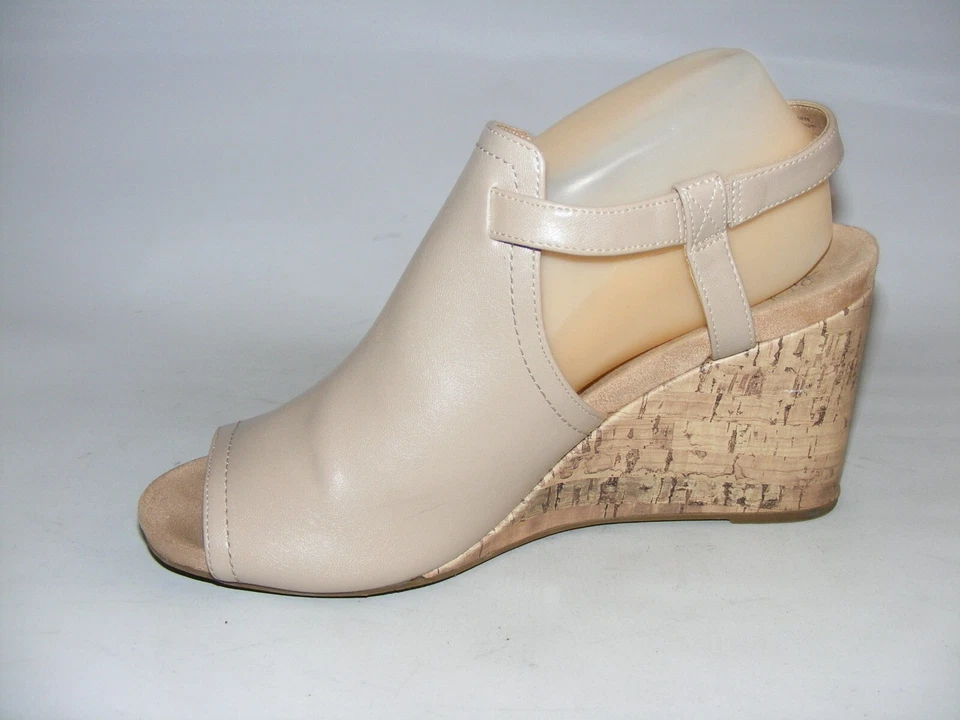 Life Stride Soft System Mujer 10 M Cuero Taupe Punta Abierta 3.5" Tacones de Cuña Zapatos Foto 3 de 4