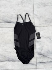 NIKE Vex Racerback One Piece Swimsuit Colorblock Black Gray Womens 12 NWT