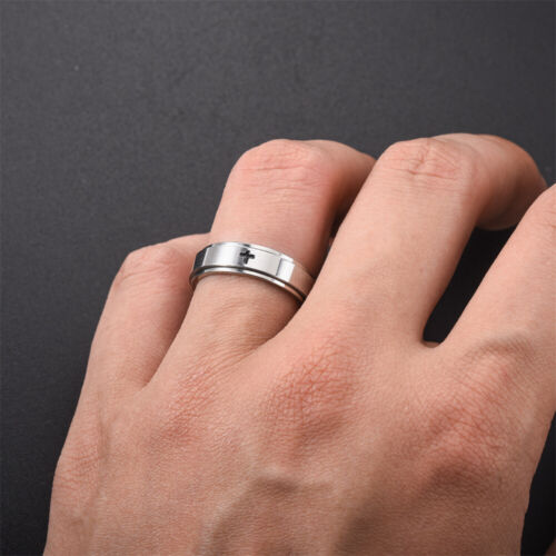 Vintage Jesus Cross Strong Belief Titanium Steel Rotating Ring For Men Size 6-12 - Bild 2 von 8