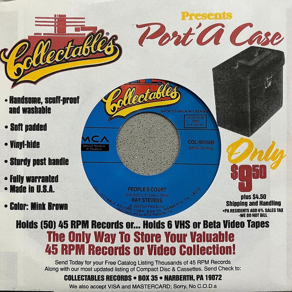 Vinyl Record 7" 45- Ray Stevens: People's Court 1986 + I Saw Elvis In A UFO 1989 - Image 4 of 4