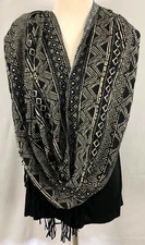 New A Byer Womens Sleeveless Top Scarf Black Ivory Fringe Rayon Spandex Large