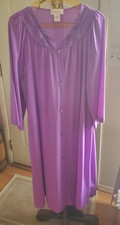 Vintage Shadowline Embroidered Nylon Robe/Houscoat Purple-L