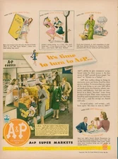 1944 Supermarket Grocery Store A&P 1940s Vintage Print Ad Coffee Check Out Food