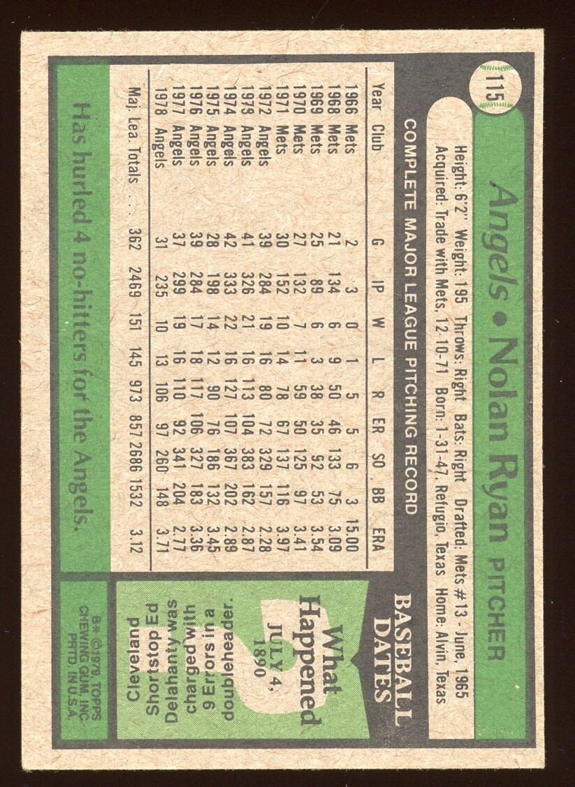 5 Card Lot / 1978 1979 Topps 1981 Donruss Baseball NOLAN RYAN VG EX