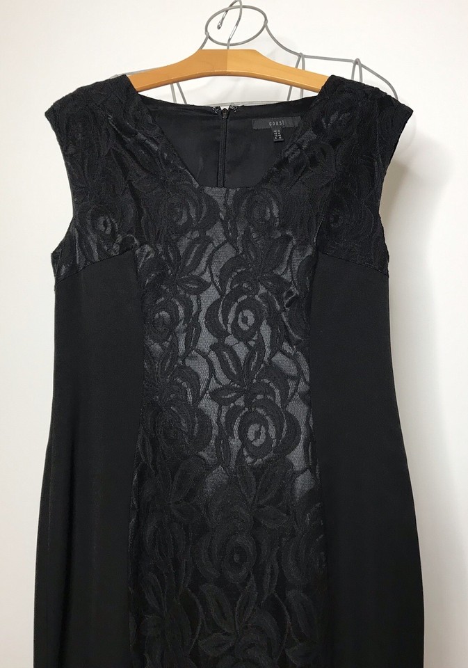 Coast Ladies Sleeveless Bodycon Dress, Size 16, Black With Lace Panelling eBay