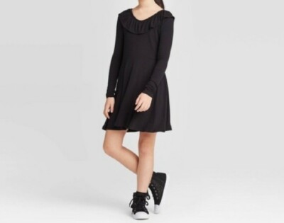 Art Class Black Dress Ribbed Long Sleeves Girls A line Casual Birthday XL |  eBay