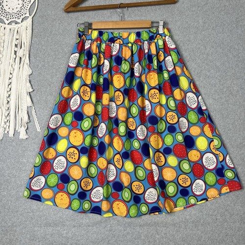 Lorraine Party Skirt Womens 10 S Fruit Slices Colourful Midi Pockets Retro - Picture 4 of 11