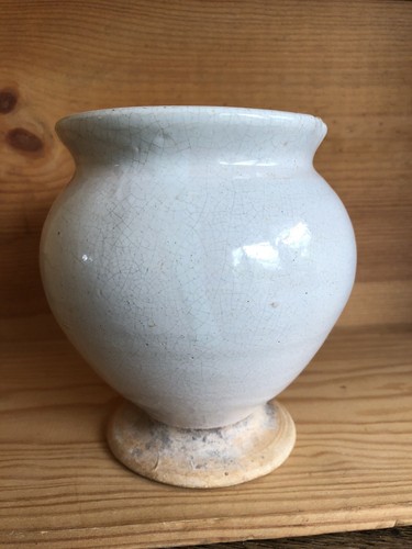 Ancien (XIXème) petit pot blanc en terre cuite émaillée, sûrement de pharmacie - Picture 3 of 19