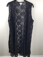 Lularoe Lace Joy M Black Sunflowers Stretchy Vest Side Slits Duster $60 Htf!