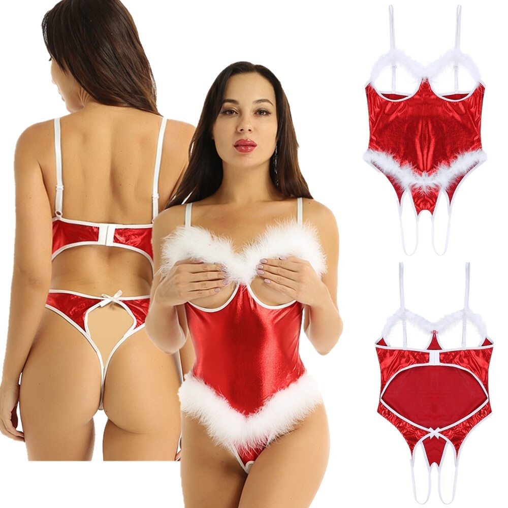 crotchless sexy christmas lingerie Sexy Women Lady Christmas Lace Lingerie Crotchless Bodysuits Underwear  Nightwear main image 0